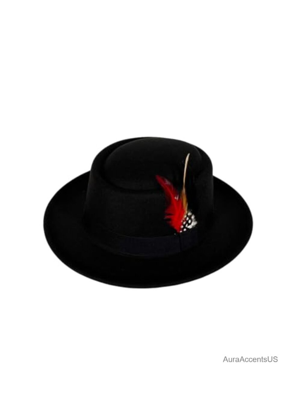 Wool Felt Fedora Hat with Feather wide brim flat top jazz hat unisex